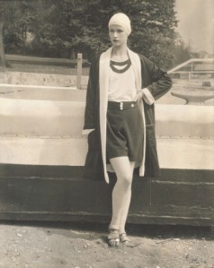 Model Portia Grafton in Crepe Beach Coat and Shorts